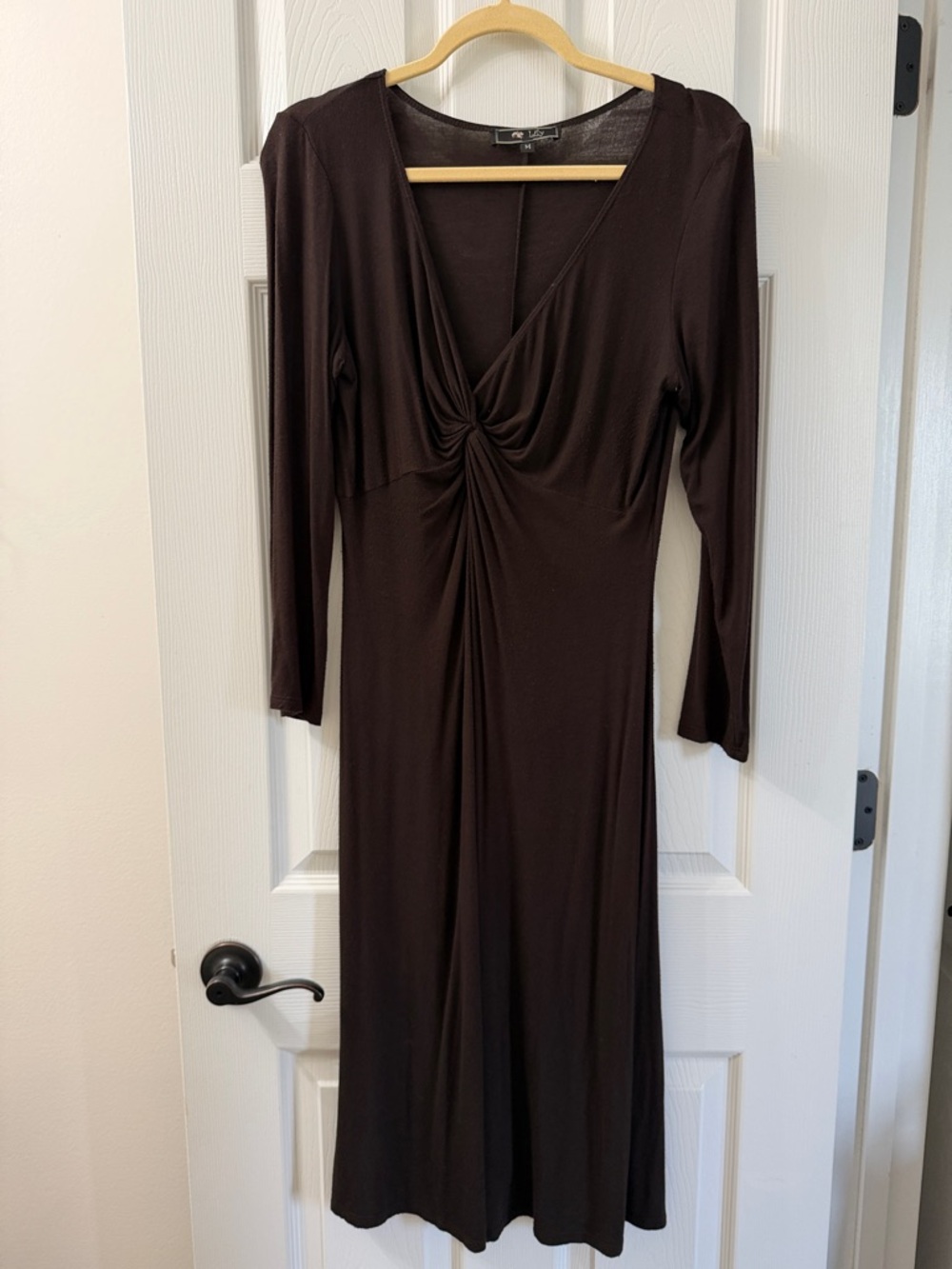 Lily Brown Knot-Front Long Sleeve Dress